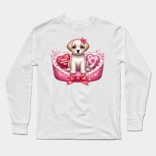 Valentine Labrador Retriever Dog in Bed Long Sleeve T-Shirt